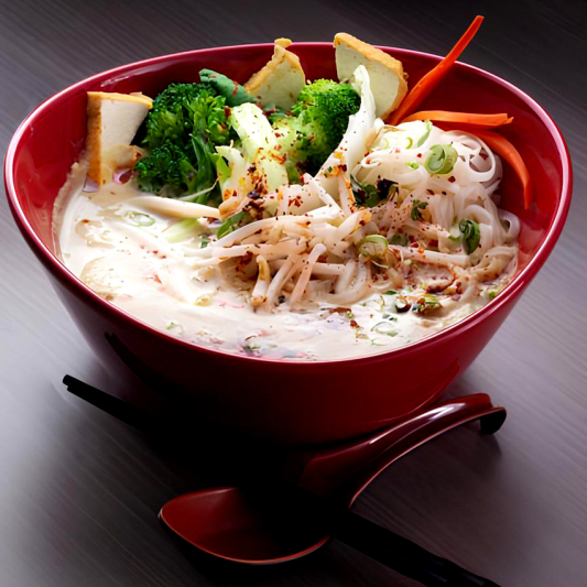 Spicy Sate Peanut Veggie Tofu Noodle Soup