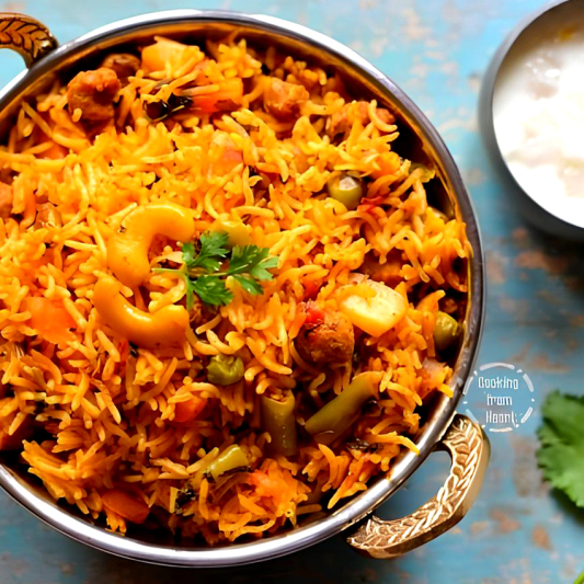 Vegetable Dum Biryani with Raita