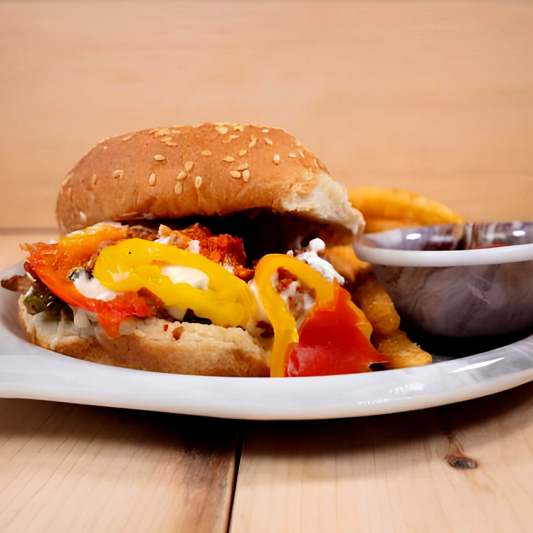 Special Chilli Chicken Burger with Fries & Pop