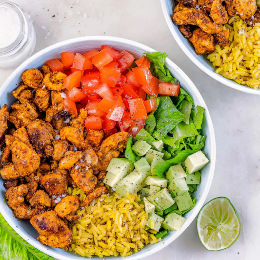 Pulao Bowl with Charga Chicken