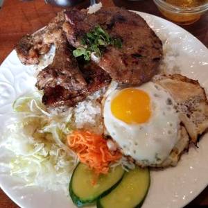 Special Small Viet Rice with Grilled Pork Chop and a Sunny Side-up Egg