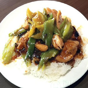 Chicken with Bitter Melon in Black Bean Sauce on Rice 凉瓜鸡片饭