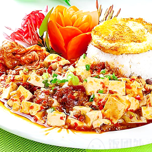 Tofu with Meat in Chili Sauce on Rice 麻婆豆腐饭