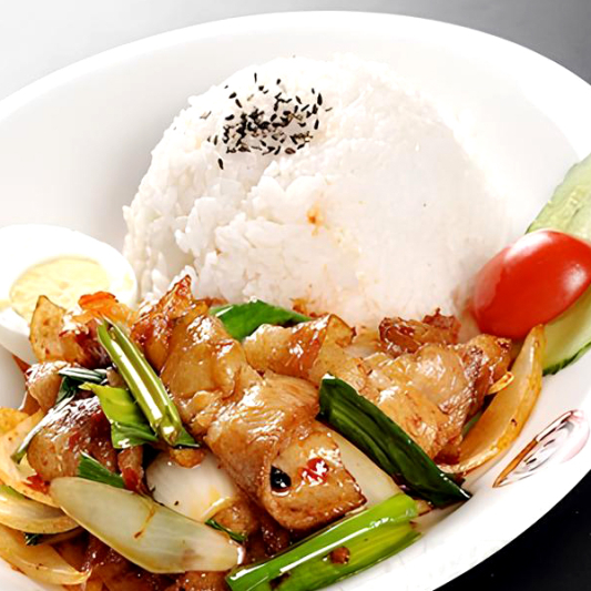 Wok Fried Sliced Pork with Chili Sauce on Rice 四川回锅肉饭