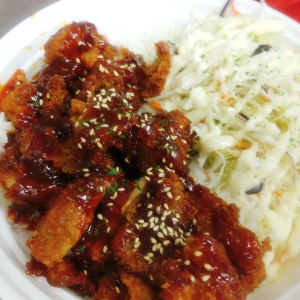9. Korean Spicy Chicken Rice Bowl (with K-Cabbage Salad)