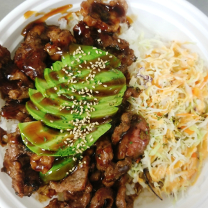 2. Teriyaki Beef and Avocado Rice Bowl (with K-Cabbage Salad)