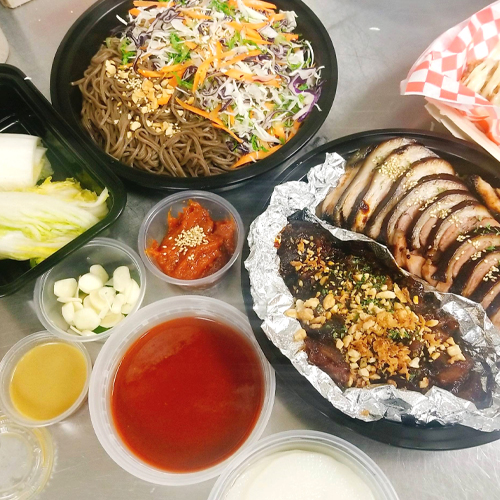 Half Jokbal + Half Spicy Jokbal + Spicy Cold Noodles (막국수)