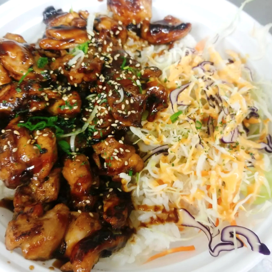1. Teriyaki Chicken Rice Bowl (with K-Cabbage Salad)