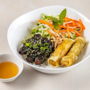 313. Grilled Beef Wrapped in Betel Leaf & Spring Rolls with Vermicelli / B&uacute;n B&ograve; L&aacute; Lốt, Chả Gi&ograve;