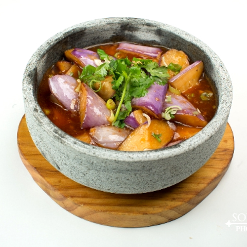Spicy Eggplant, Dried Shrimps Claypot with Shredded Pork