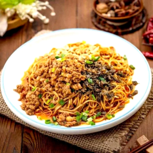 Szechuan Yibin Style Spicy Dried Noodles with Crushed Peanuts & Minced Pork