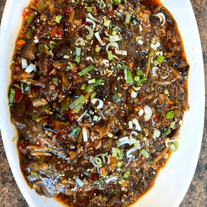 Spicy Roasted Turbot with Ground Pork 干烧多宝鱼