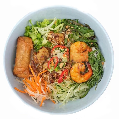 Roasted Beef Rice Noodles 烧牛肉米粉(附春卷+虾)