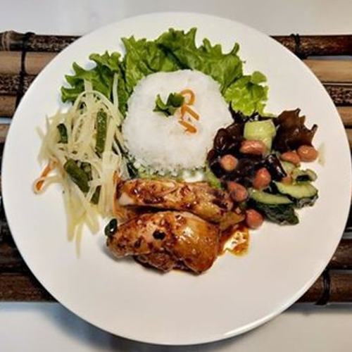 Steamed Chicken with Chili Sauce & Rice Combo 口水鸡 & 白饭+柠檬茶 / 咸话梅苏打