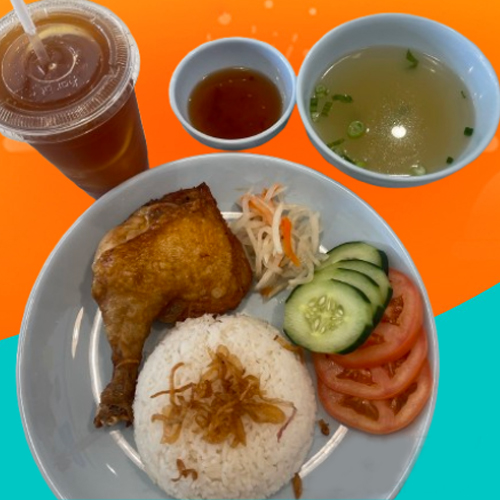 Fried Chicken Drumstick Rice + Lemon Tea 炸鸡腿+白饭+柠檬茶