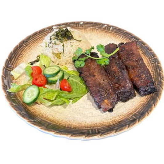 Honey Grilled Pork Ribs with Rice & Salad