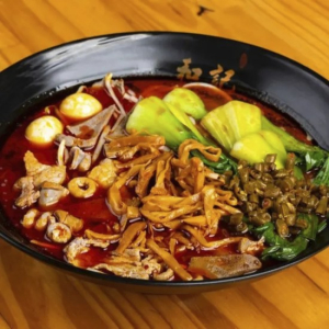 Pork, Pork Liver and Pork Sausage Hot & Sour Rice Noodle Soup 酸辣粉