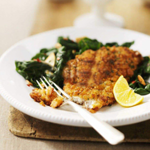 Baked Sole Fillet with Spinach in Cream Sauce