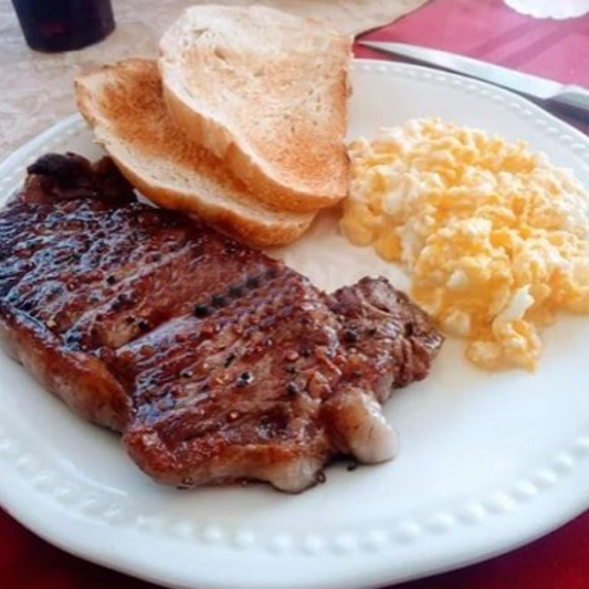 Pan-Fried Rib Eye with Egg & Toast