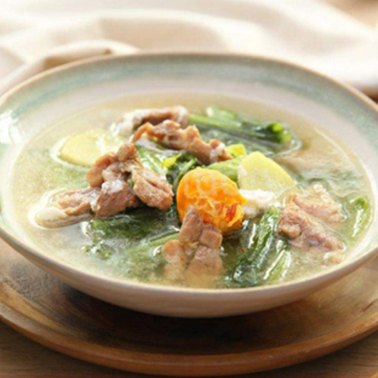 Mustard Greens & Pork with Salted Egg Soup