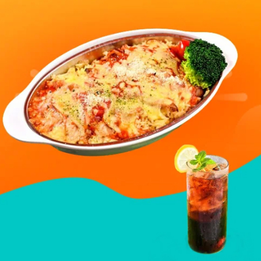 Baked Chicken Steak with Curry Rice & Tea