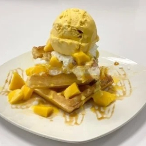 Mango Waffle with Mango Ice Cream