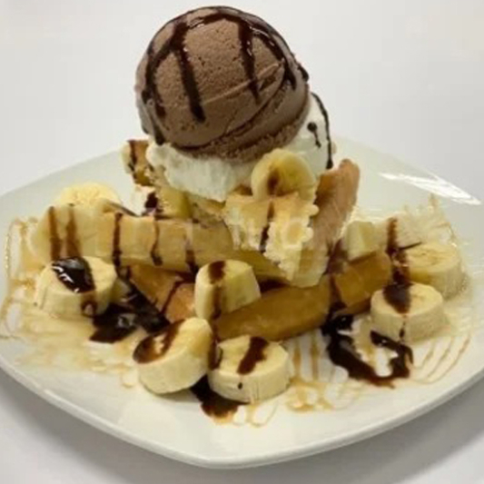 Chocolate Waffle with Chocolate Ice Cream & Banana