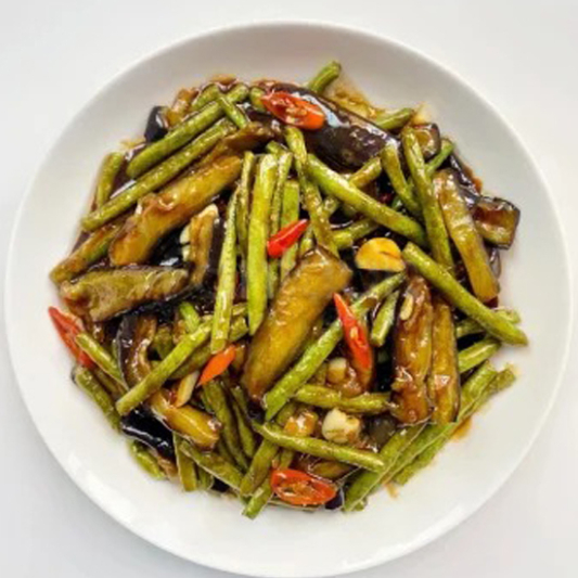 Spicy Eggplant with Spring Beans / 茄角恋