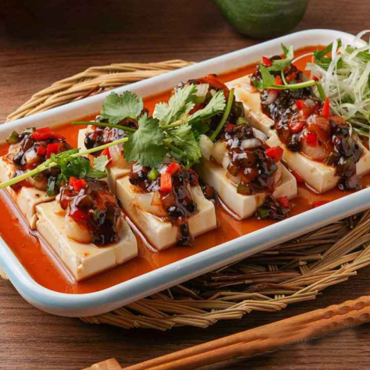 Steamed Tofu with Scallops in Black Pepper Sauce
