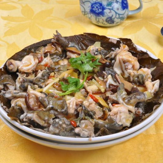 Steamed Frog with Preserved Meat in Lotus Leaves