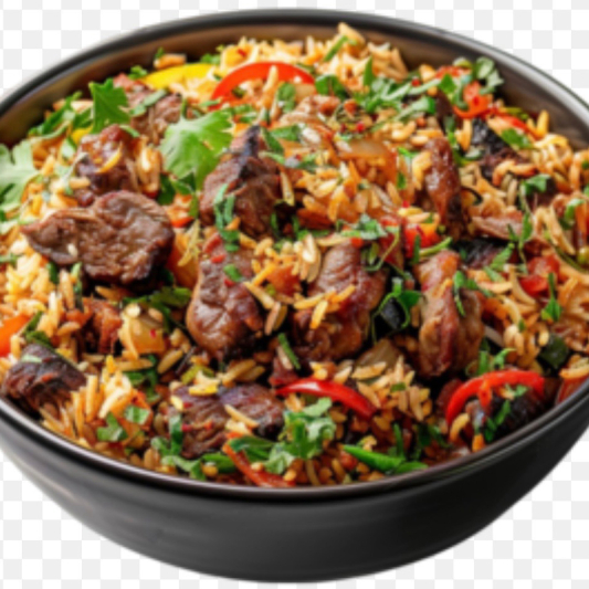 Lamb Fried Rice (Biryani Style) with Boondi Raita