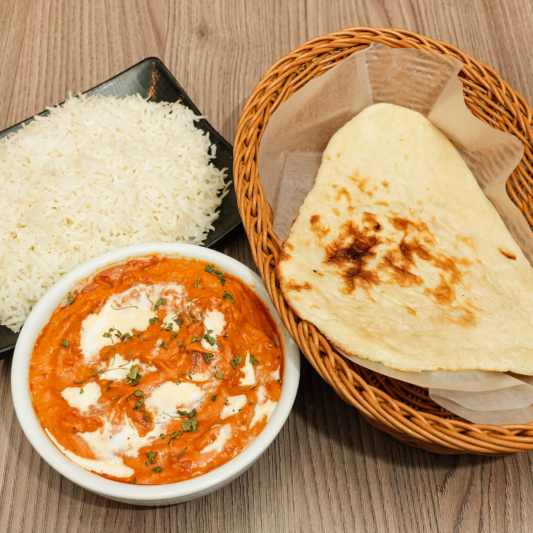 Rice, Naan, & Chicken Curry