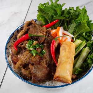 B2. Grilled Pork & Spring Rolls Vermicelli - Bun Thit Nuong Cha Gio