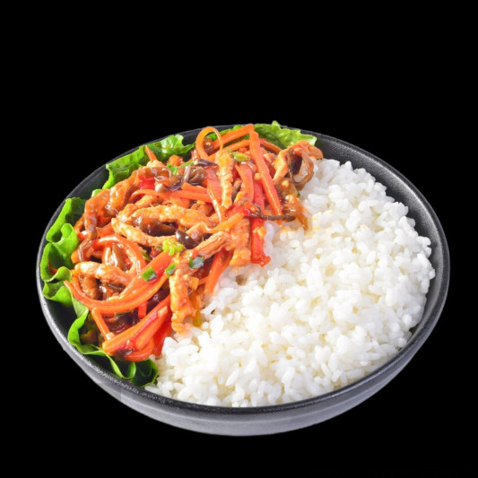 Stir-Fried Pork with Garlic Sauce and Steamed Rice 鱼香肉丝饭