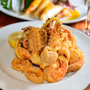 Spicy Salted Jumbo Prawns, Scallops & Squid