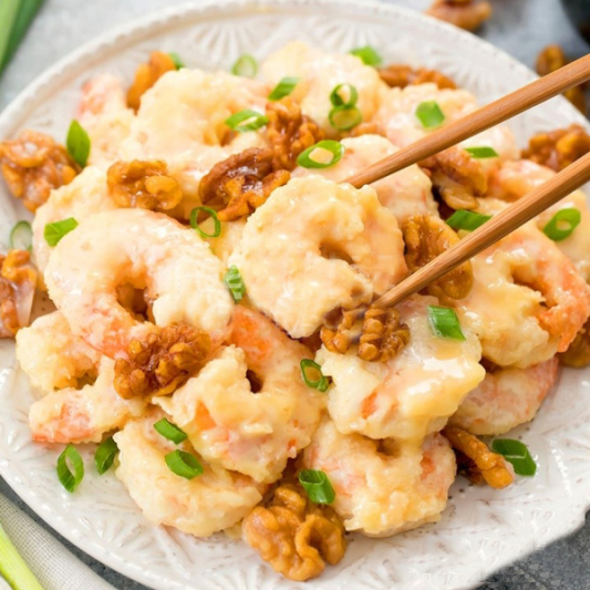 Jumbo Shrimp in Cream with Walnuts