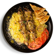 2 Chicken Skewers with Rice, Tzatziki & Pita Bread
