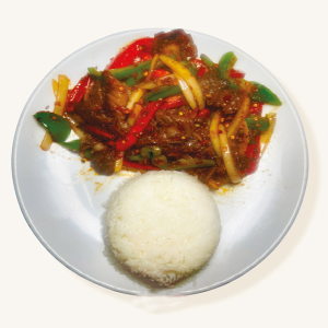 37. Stir-Fried Lemongrass Beef / Cơm B&ograve; X&agrave;o Sả Ớt