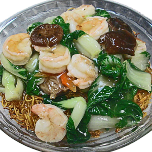 295. Jumbo Shrimp with Fried Crispy Egg Noodles 蝦球炒麵