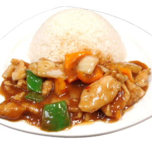 280. Chicken in Satay Sauce on Rice 沙爹雞片或牛肉飯