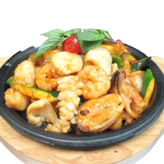 212. Spicy Basil Mixed Seafood (Thai Style) 鐵板九層塔海鲜青口