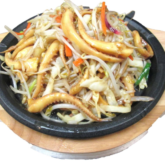 218. Squid Tail & Bean Sprout with Teriyaki Sauce 鐵板燒汁芽菜魷魚鬚