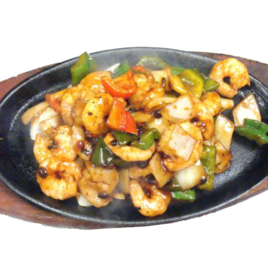 203. Shrimp with Black Bean Sauce 鐵板豉椒蝦仁