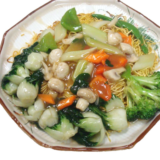 298. Mixed Vegetables with Fried Egg Crispy Noodles 什菜炒麵