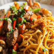 Garlic Noodles with Shaking Beef