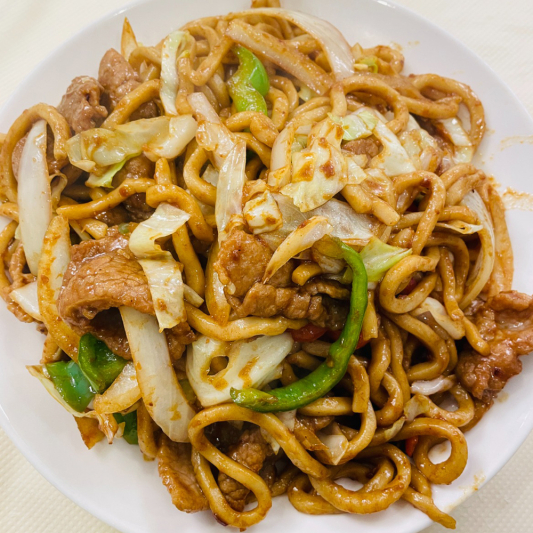 89. Beef in Satay Sauce Shanghai Think Noodles 沙爹牛肉上海炒面