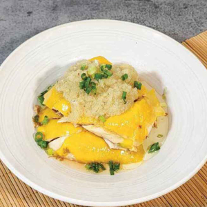 Steamed Chicken with Scallion Oil