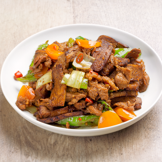 C14. Pork Belly with Saut&eacute;ed Dried Tofu / 五花肉炒香干 