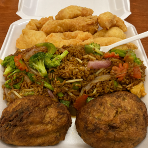 D3. Fried Shrimp & Egg Foo Young Combination