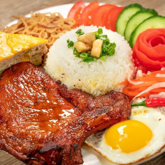 15. Cơm Sườn B&igrave; Chả - Grilled Pork Chop, Shredded Pork Skin & Steamed Egg Cake with Rice